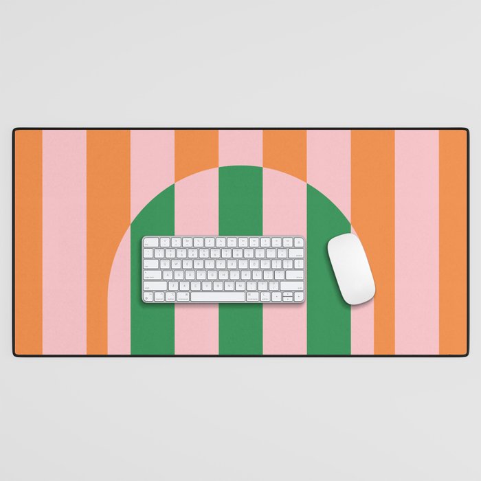 Striped Archway Bold Color Block Pattern in Pink, Green, and Orange Desk Mat Gallery Image 1