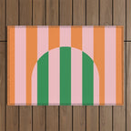 Striped Archway Bold Color Block Pattern in Pink, Green, and Orange Outdoor Rug Gallery Image 1
