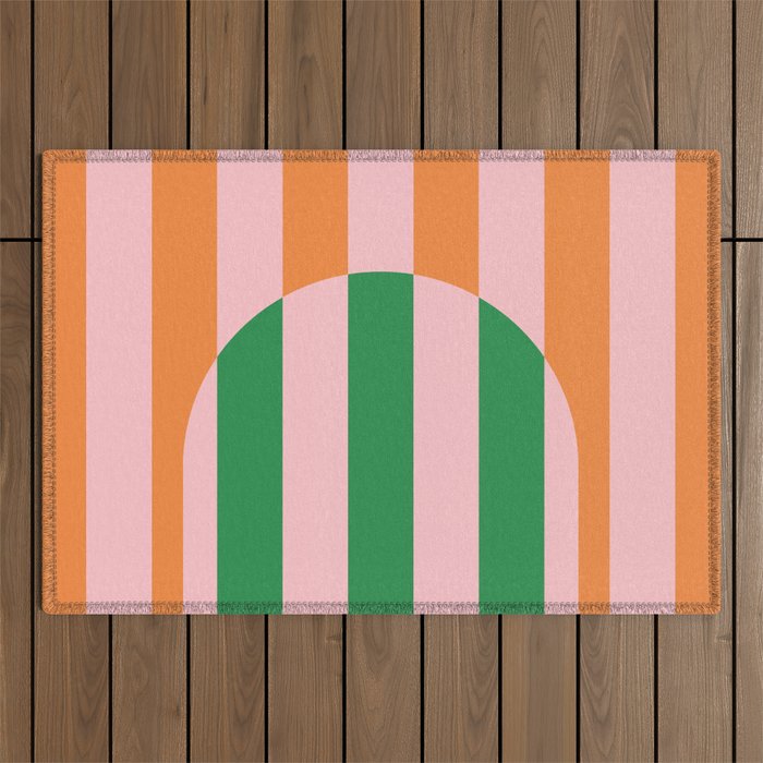 Striped Archway Bold Color Block Pattern in Pink, Green, and Orange Outdoor Rug Gallery Image 1
