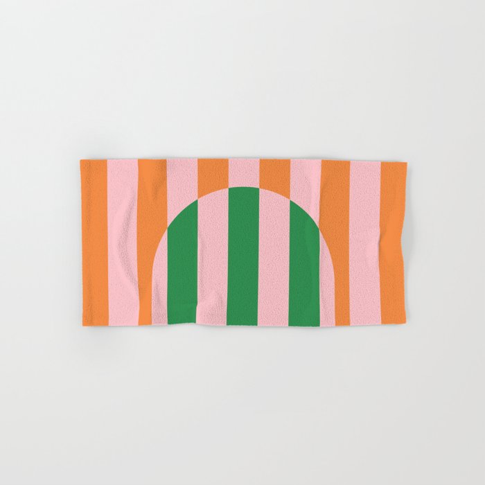 Striped Archway Bold Color Block Pattern in Pink, Green, and Orange Bath Towel Gallery Image 1