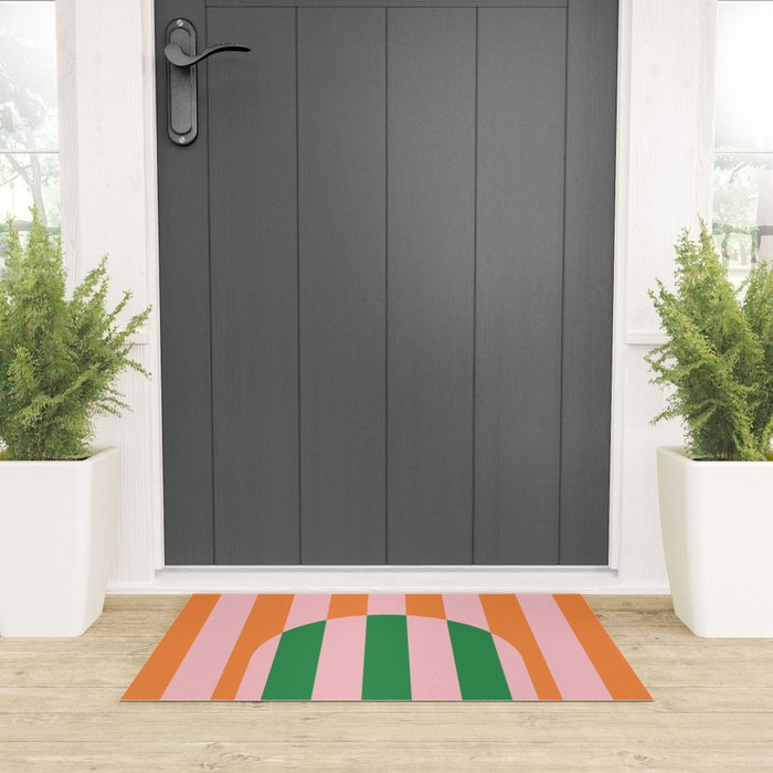 Striped Archway Bold Color Block Pattern in Pink, Green, and Orange Welcome Mat Gallery Image 3