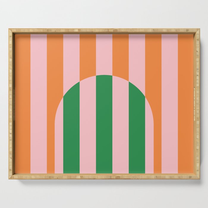 Striped Archway Bold Color Block Pattern in Pink, Green, and Orange Serving Tray Gallery Image 1