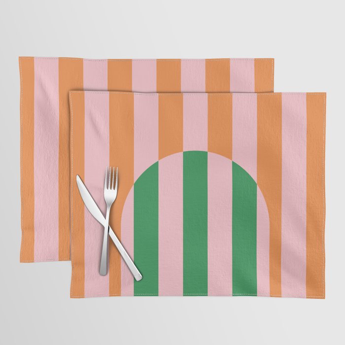 Striped Archway Bold Color Block Pattern in Pink, Green, and Orange Placemat Gallery Image 1