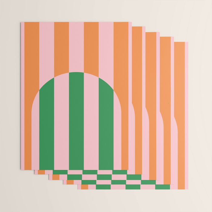 Striped Archway Bold Color Block Pattern in Pink, Green, and Orange Wrapping Paper Gallery Image 3