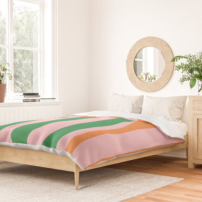 Striped Archway Bold Color Block Pattern in Pink, Green, and Orange Duvet Cover Gallery Image 2