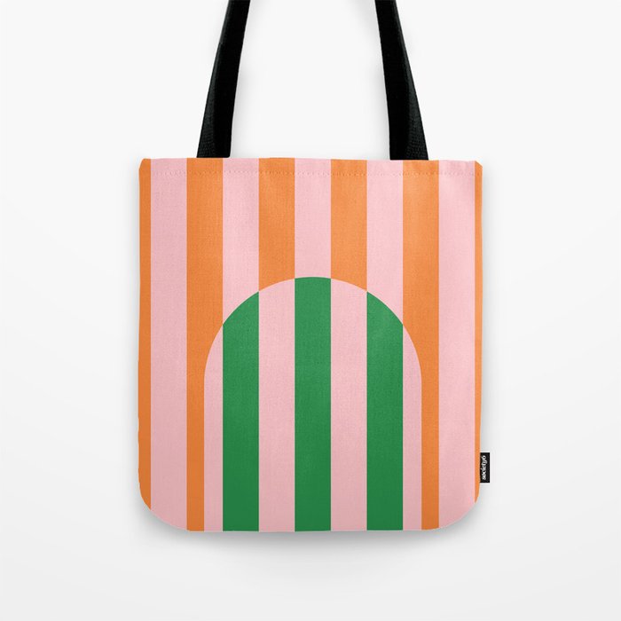Striped Archway Bold Color Block Pattern in Pink, Green, and Orange Tote Bag Gallery Image 1
