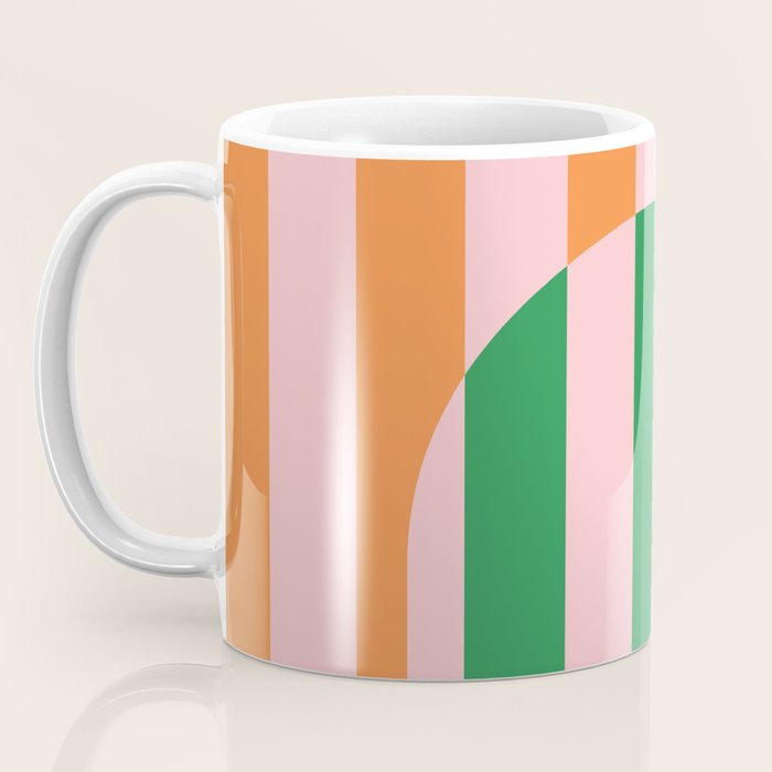 Striped Archway Bold Color Block Pattern in Pink, Green, and Orange Coffee Mug Gallery Image 3