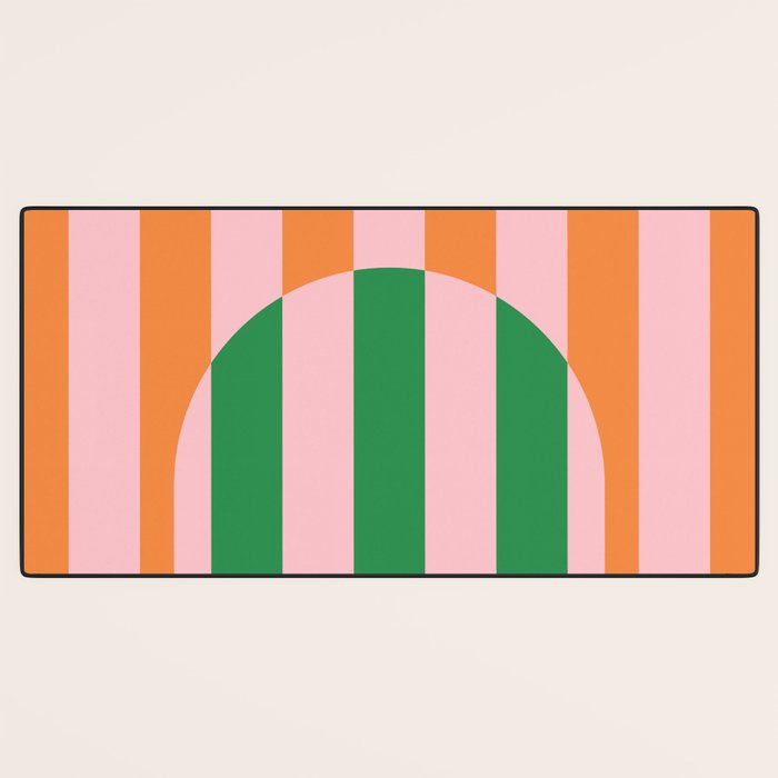 Striped Archway Bold Color Block Pattern in Pink, Green, and Orange Desk Mat Gallery Image 3