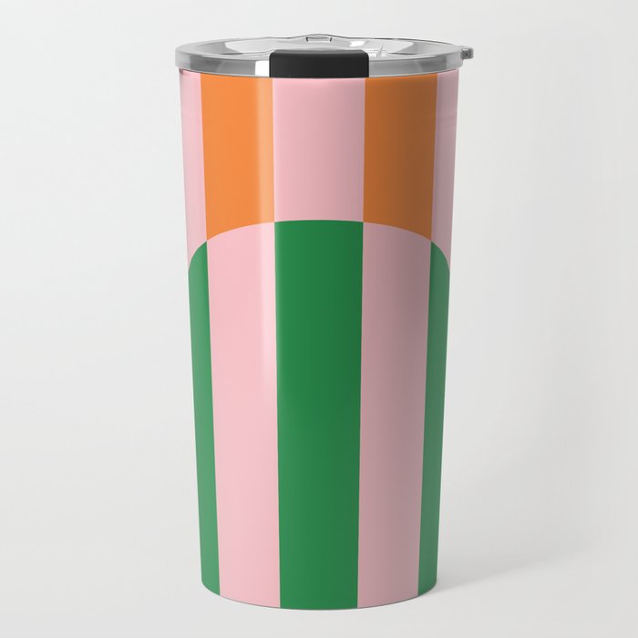 Striped Archway Bold Color Block Pattern in Pink, Green, and Orange Travel Mug Gallery Image 1