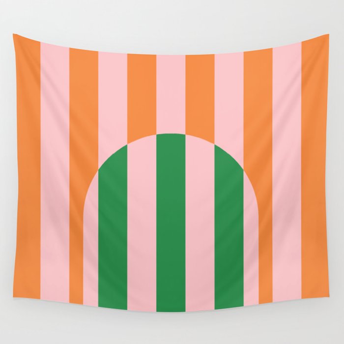 Striped Archway Bold Color Block Pattern in Pink, Green, and Orange Wall Tapestry Gallery Image 1