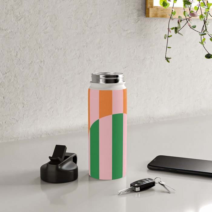 Striped Archway Bold Color Block Pattern in Pink, Green, and Orange Water Bottle Gallery Image 4