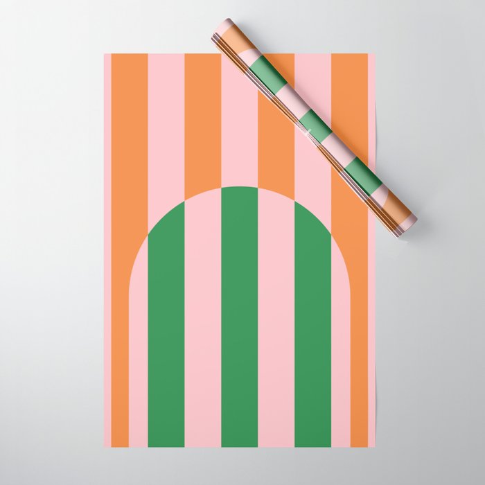Striped Archway Bold Color Block Pattern in Pink, Green, and Orange Wrapping Paper Gallery Image 1