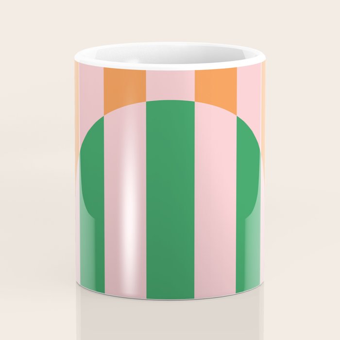 Striped Archway Bold Color Block Pattern in Pink, Green, and Orange Coffee Mug Gallery Image 4