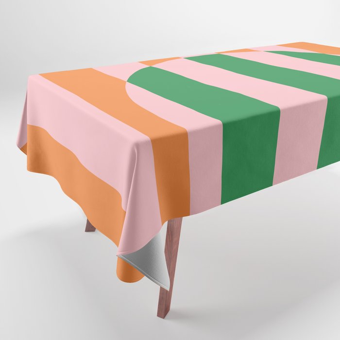 Striped Archway Bold Color Block Pattern in Pink, Green, and Orange Tablecloth Gallery Image 1