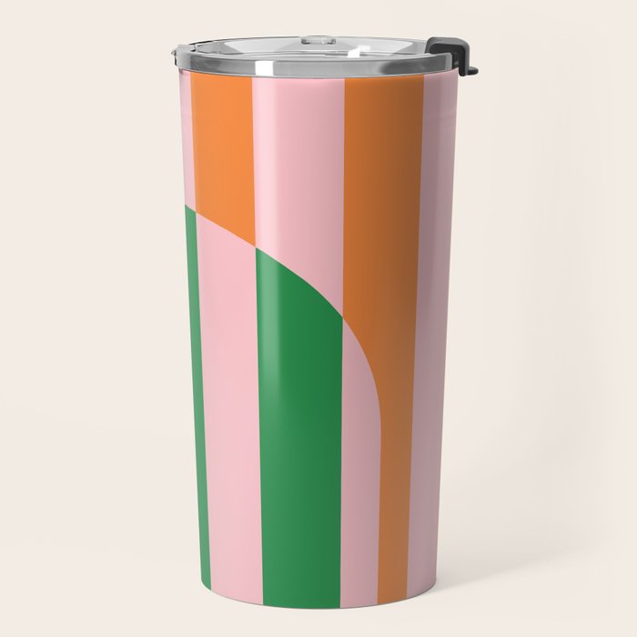 Striped Archway Bold Color Block Pattern in Pink, Green, and Orange Travel Mug Gallery Image 2