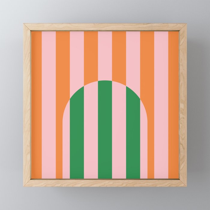Striped Archway Bold Color Block Pattern in Pink, Green, and Orange Mini Art Print Gallery Image 1