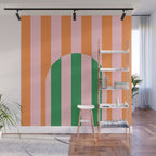 Striped Archway Bold Color Block Pattern in Pink, Green, and Orange Wall Mural Gallery Image 1