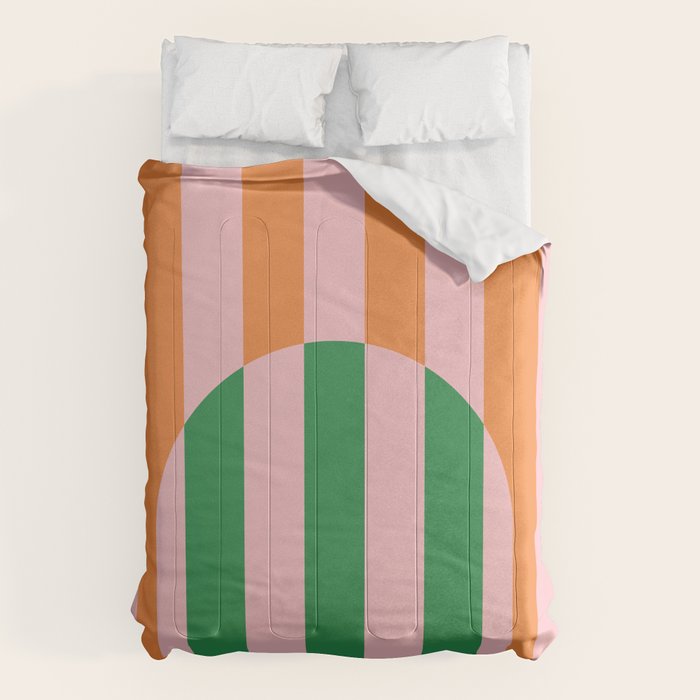 Striped Archway Bold Color Block Pattern in Pink, Green, and Orange Comforter Gallery Image 6