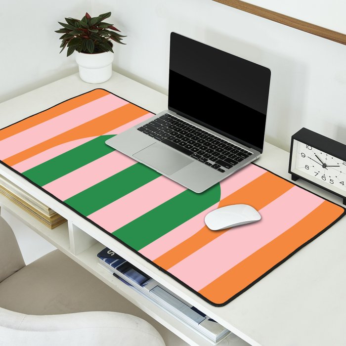 Striped Archway Bold Color Block Pattern in Pink, Green, and Orange Desk Mat Gallery Image 2