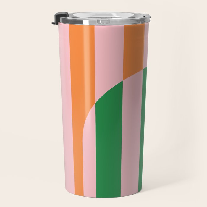 Striped Archway Bold Color Block Pattern in Pink, Green, and Orange Travel Mug Gallery Image 3