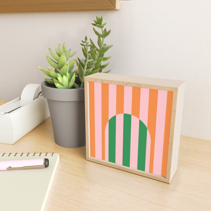 Striped Archway Bold Color Block Pattern in Pink, Green, and Orange Mini Art Print Gallery Image 2