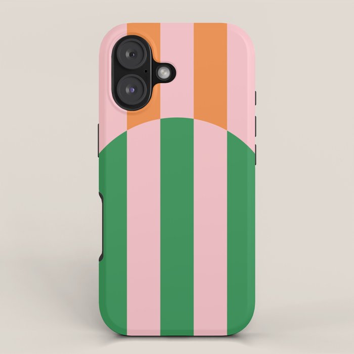 Striped Archway Bold Color Block Pattern in Pink, Green, and Orange iPhone Case Gallery Image 1