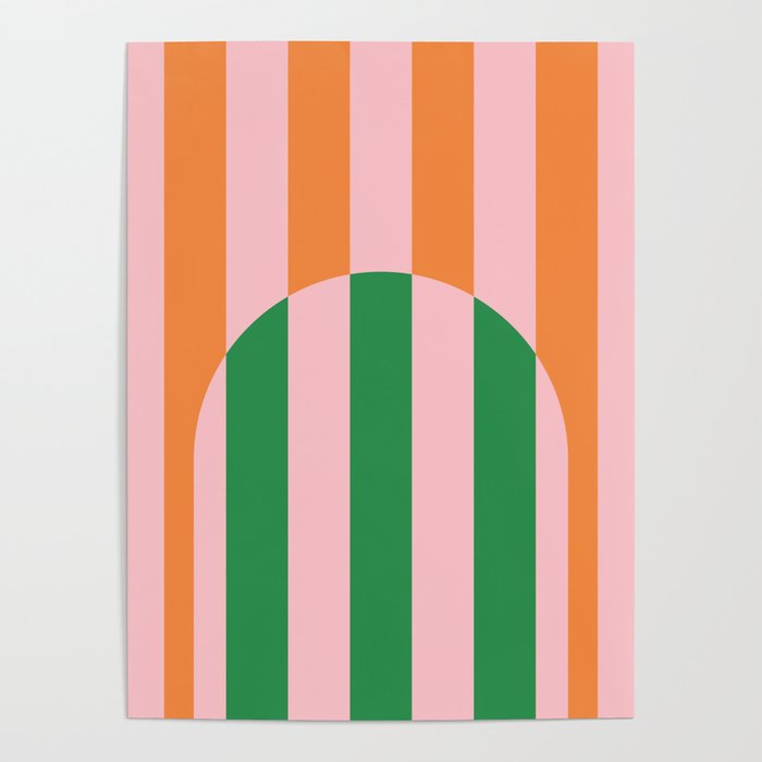 Striped Archway Bold Color Block Pattern in Pink, Green, and Orange Poster Gallery Image 1