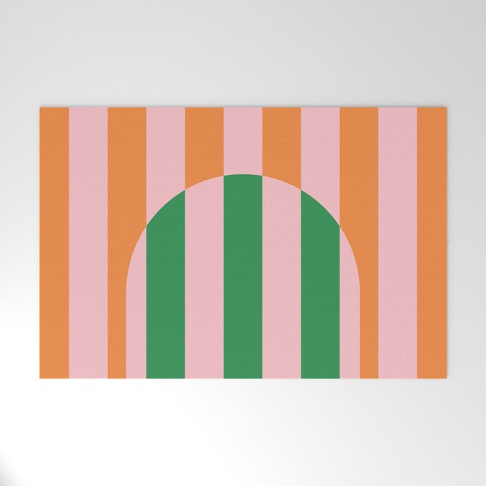 Striped Archway Bold Color Block Pattern in Pink, Green, and Orange Welcome Mat Gallery Image 1