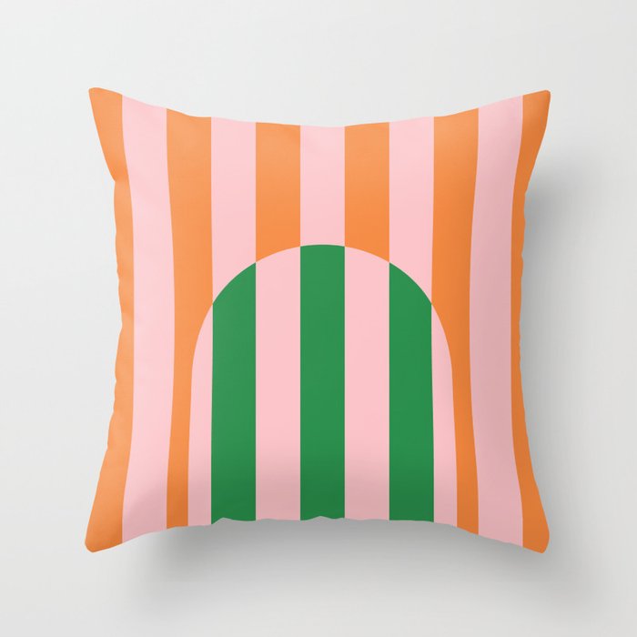 Striped Archway Bold Color Block Pattern in Pink, Green, and Orange Throw Pillow Gallery Image 6