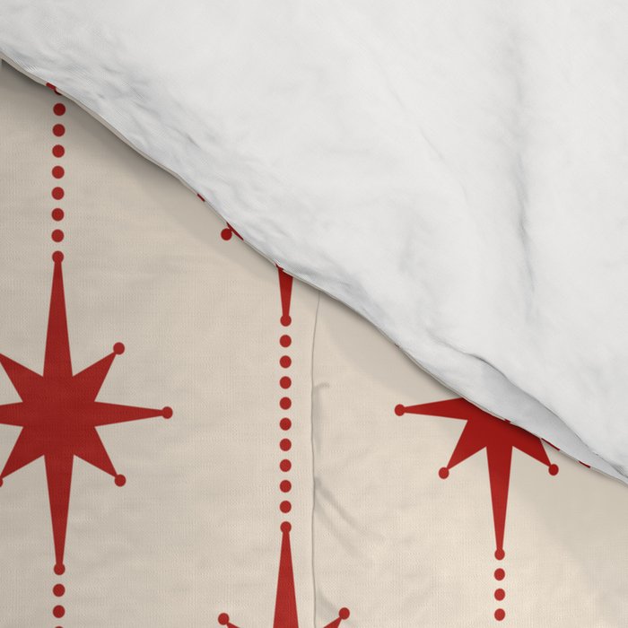 Midcentury Stars and Dots Red and Cream Pattern Comforter Gallery Image 4