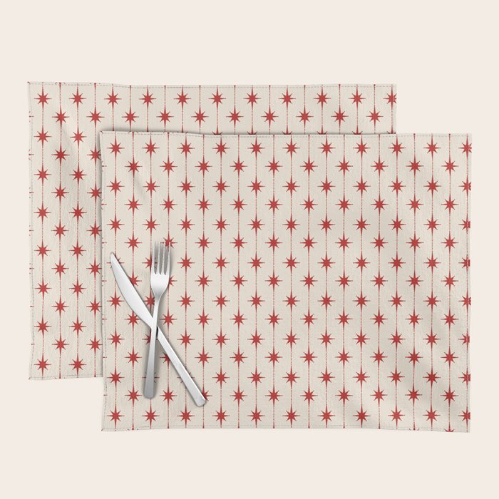 Midcentury Stars and Dots Red and Cream Pattern Placemat Gallery Image 1