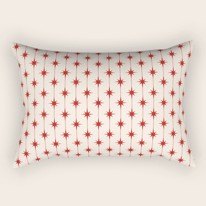 Midcentury Stars and Dots Red and Cream Pattern Rectangular Pillow Gallery Image 2