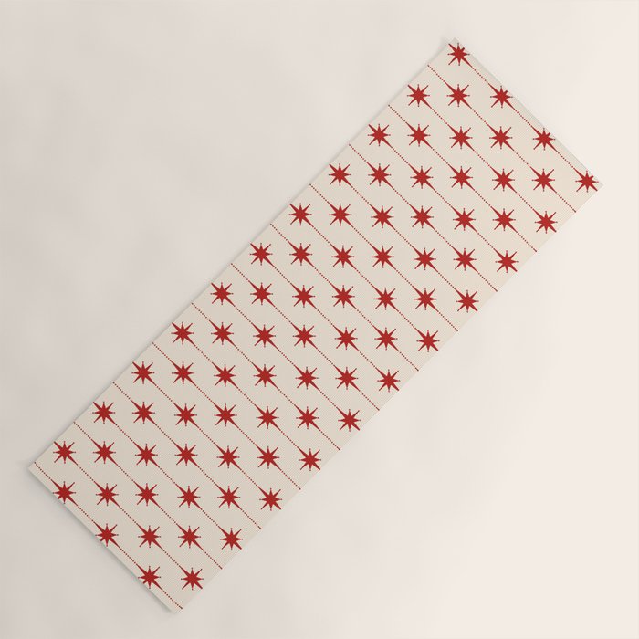 Midcentury Stars and Dots Red and Cream Pattern Yoga Mat Gallery Image 1