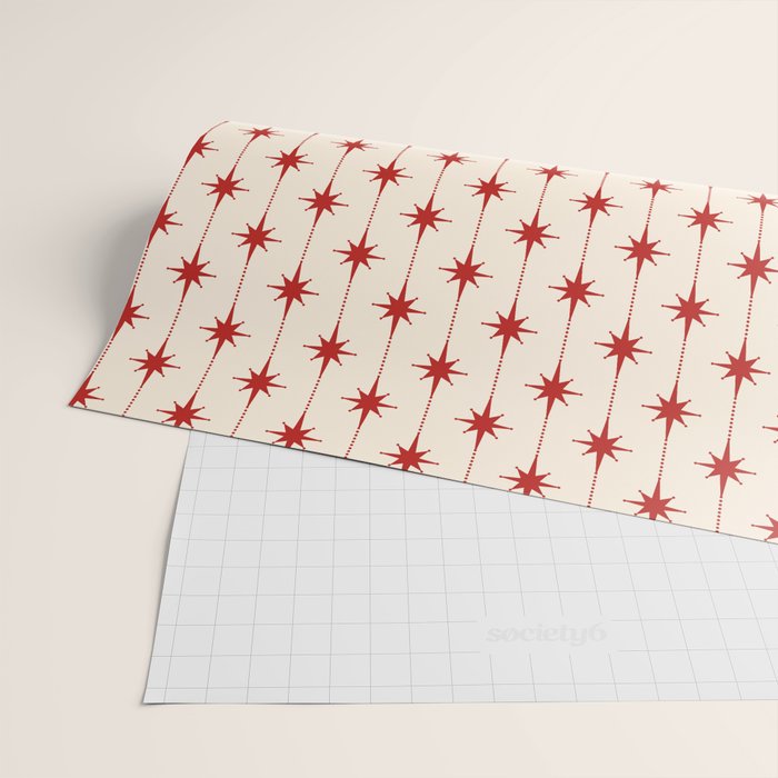 Midcentury Stars and Dots Red and Cream Pattern Wrapping Paper Gallery Image 2
