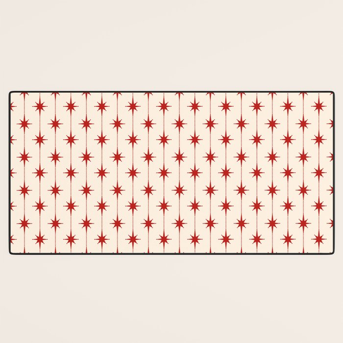 Midcentury Stars and Dots Red and Cream Pattern Desk Mat Gallery Image 3