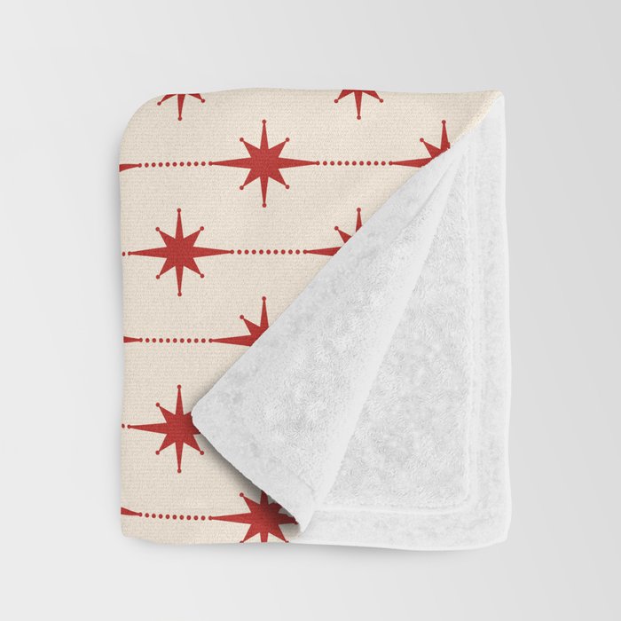 Midcentury Stars and Dots Red and Cream Pattern Throw Blanket Gallery Image 3