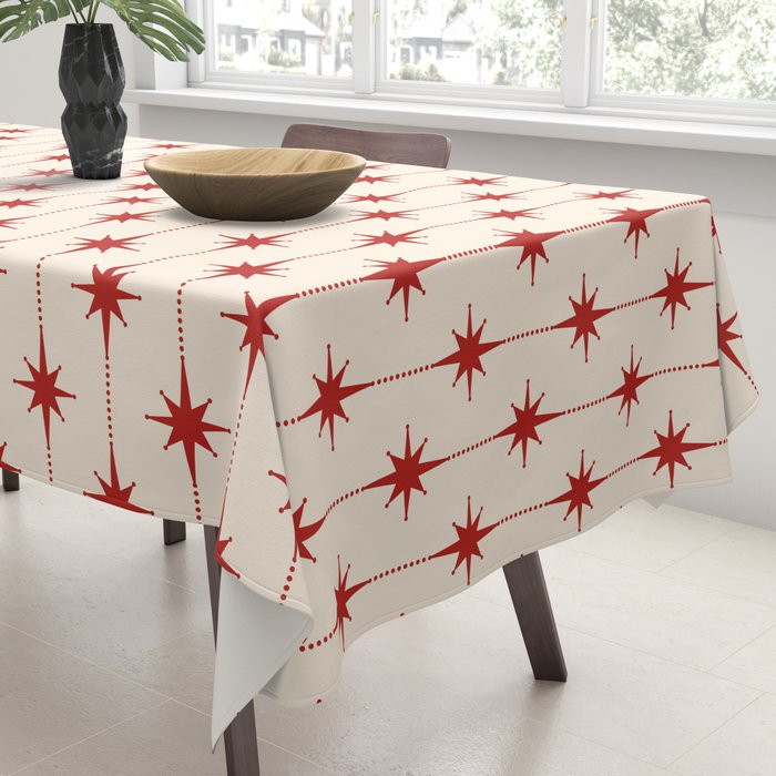 Midcentury Stars and Dots Red and Cream Pattern Tablecloth Gallery Image 3