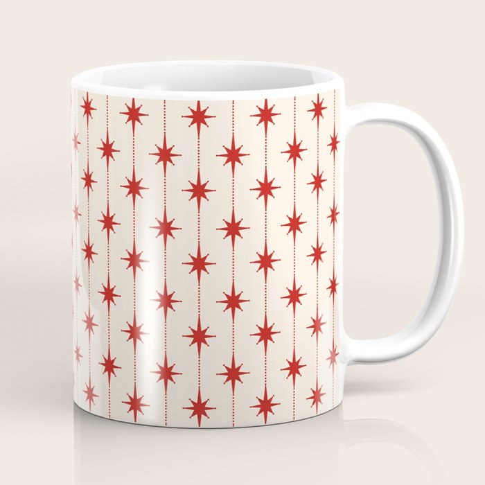 Midcentury Stars and Dots Red and Cream Pattern Coffee Mug Gallery Image 1