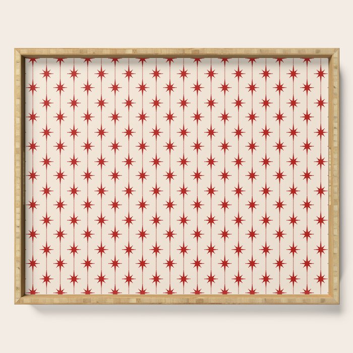 Midcentury Stars and Dots Red and Cream Pattern Serving Tray Gallery Image 1