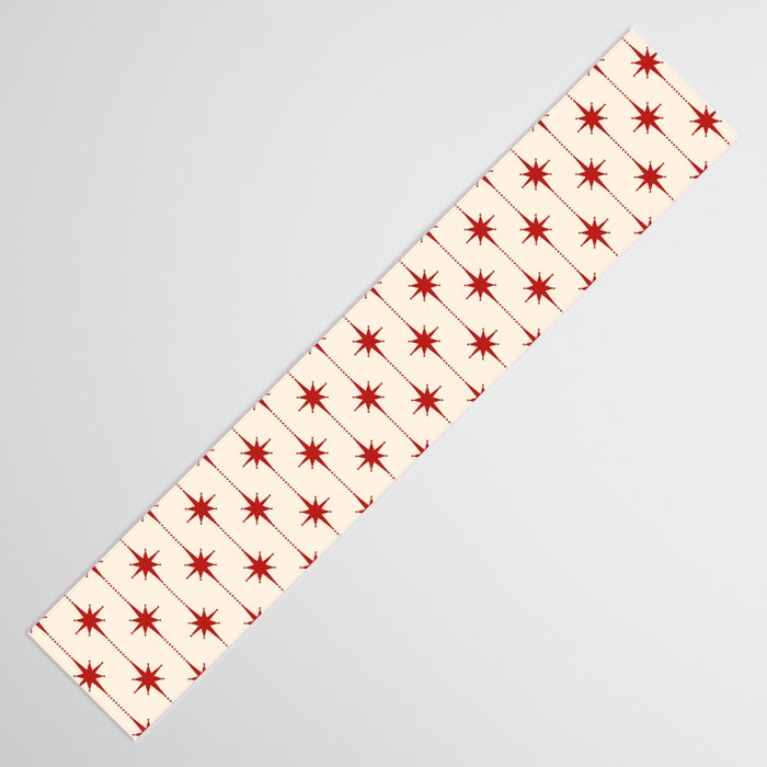 Midcentury Stars and Dots Red and Cream Pattern Table Runner Gallery Image 3