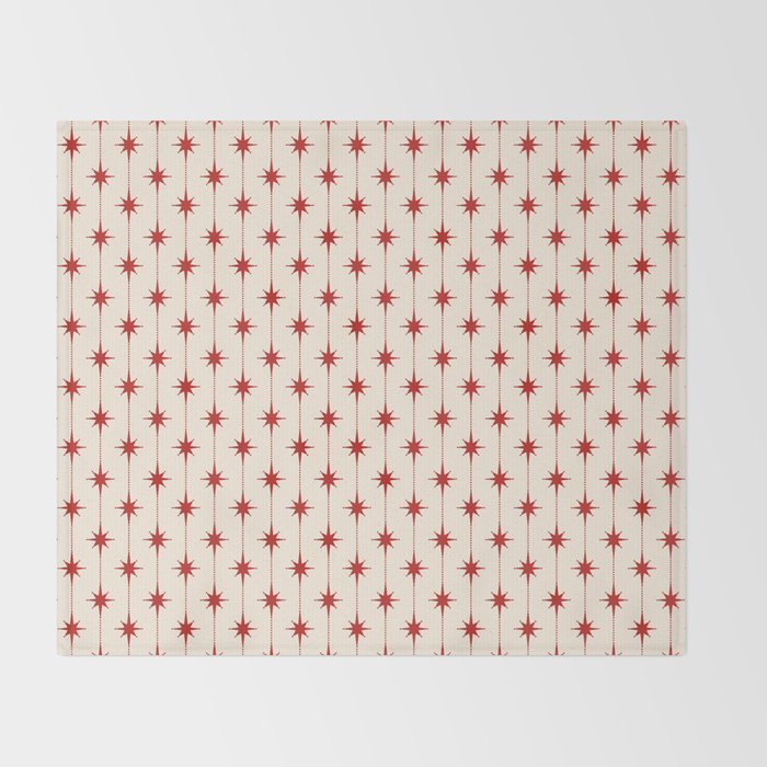 Midcentury Stars and Dots Red and Cream Pattern Throw Blanket Gallery Image 2