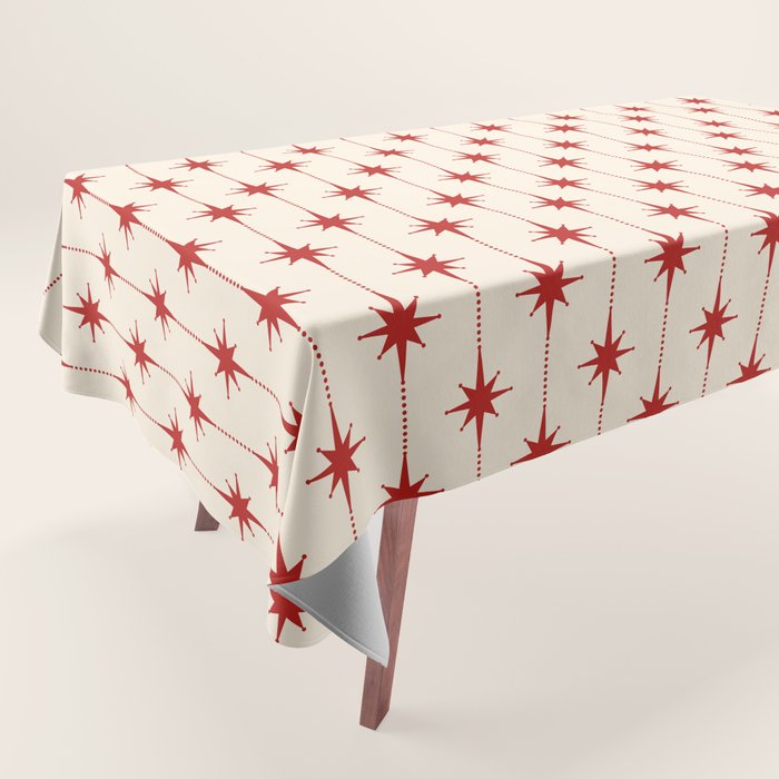 Midcentury Stars and Dots Red and Cream Pattern Tablecloth Gallery Image 1