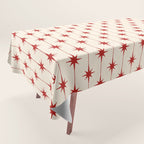 Midcentury Stars and Dots Red and Cream Pattern Tablecloth Gallery Image 1