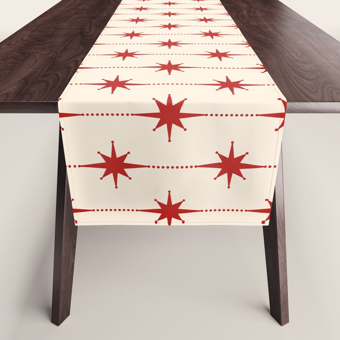 Midcentury Stars and Dots Red and Cream Pattern Table Runner Gallery Image 1