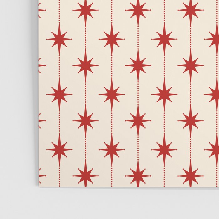 Midcentury Stars and Dots Red and Cream Pattern Poster Gallery Image 3