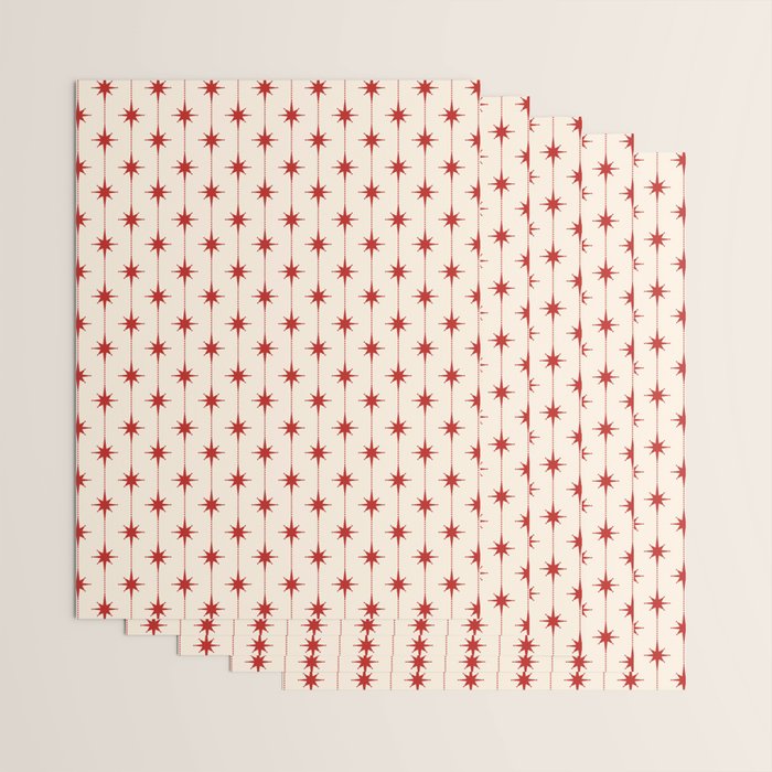 Midcentury Stars and Dots Red and Cream Pattern Wrapping Paper Gallery Image 3