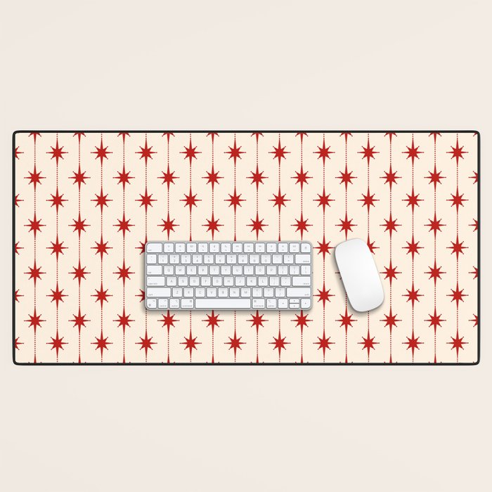 Midcentury Stars and Dots Red and Cream Pattern Desk Mat Gallery Image 1