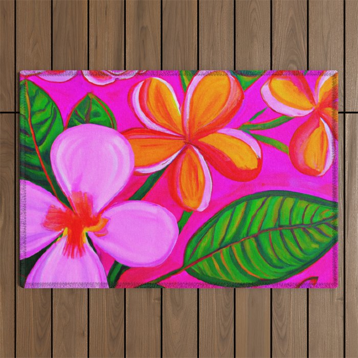 Tropical Plumeria and flora  Outdoor Rug Gallery Image 1