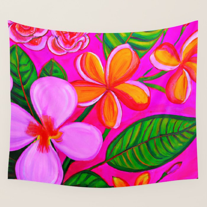 Tropical Plumeria and flora  Wall Tapestry Gallery Image 1