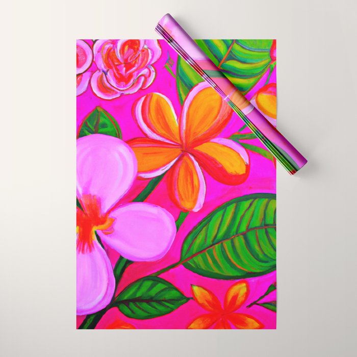 Tropical Plumeria and flora  Wrapping Paper Gallery Image 1